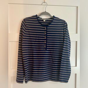 J. Crew Factory Navy and Tan Striped Top